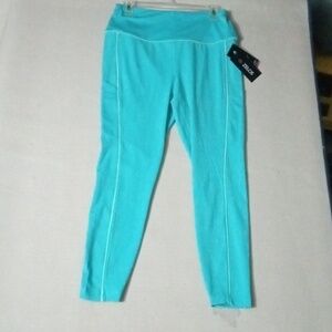 Zelos Leggings size L, Aqua with Neon Green strip, side pockets NWT